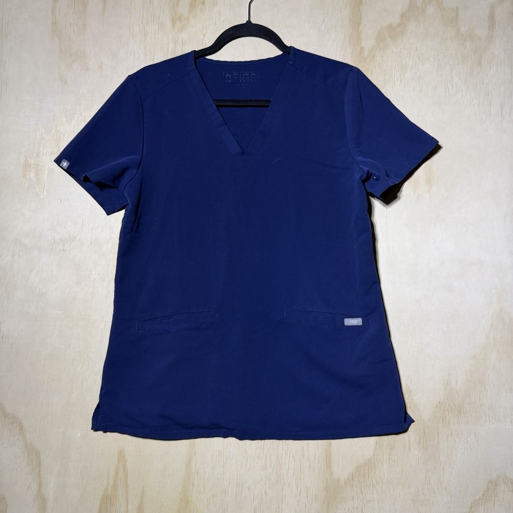 FIGS Womens Small Navy Blue Scrub Top Medical Healthcare Stretch V Neck‎